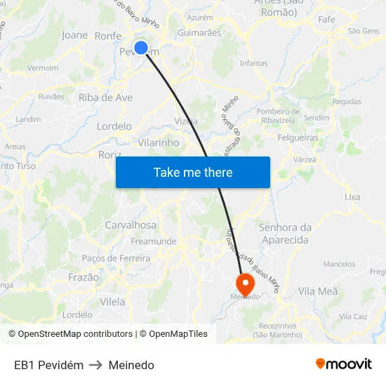 EB1 Pevidém to Meinedo map
