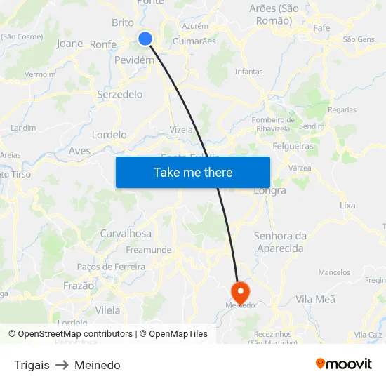 Trigais to Meinedo map