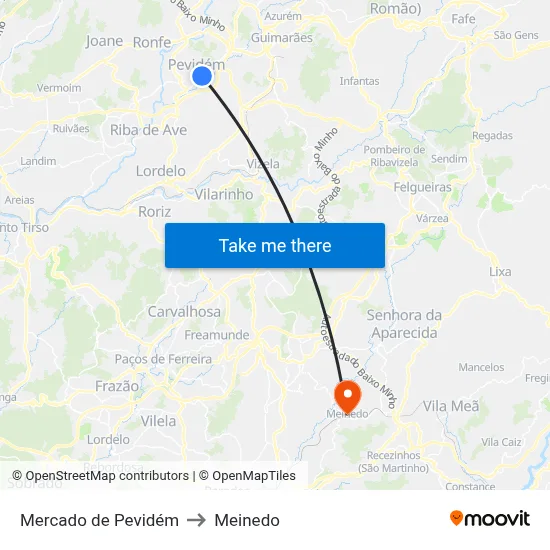Mercado de Pevidém to Meinedo map