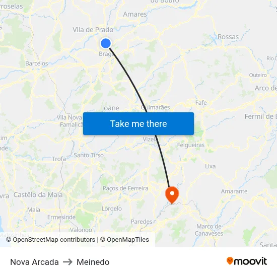 Nova Arcada to Meinedo map