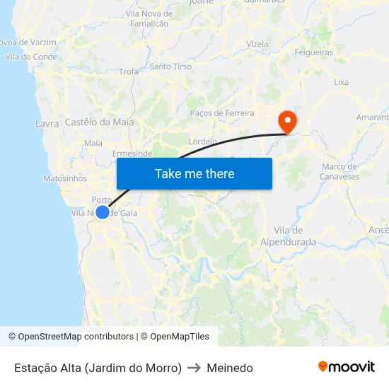 Estação Alta (Jardim do Morro) to Meinedo map
