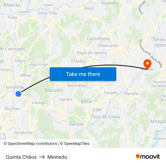 Quinta Chãos to Meinedo map