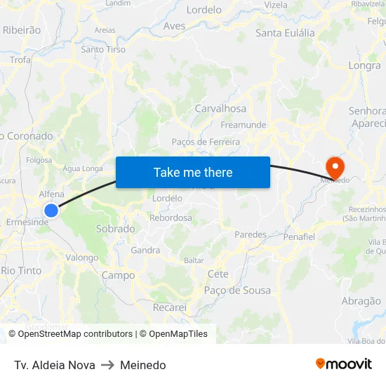 Tv. Aldeia Nova to Meinedo map
