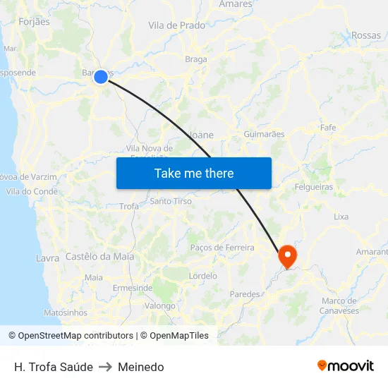 H. Trofa Saúde to Meinedo map