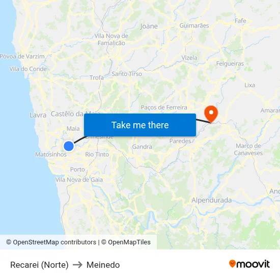 Recarei (Norte) to Meinedo map
