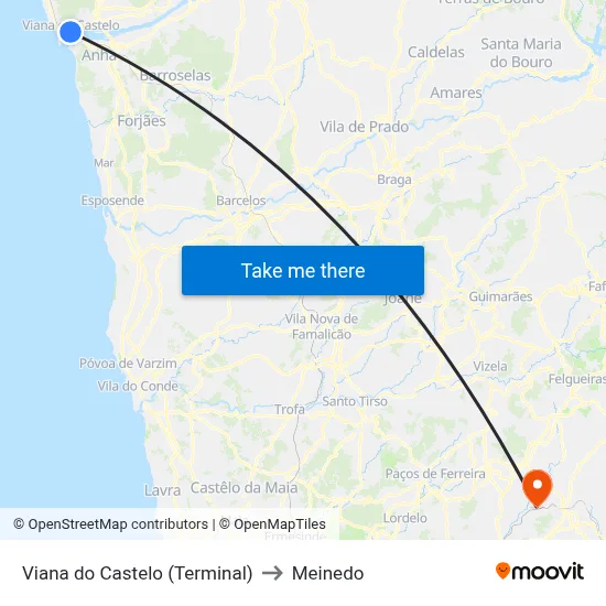 Viana do Castelo (Terminal) to Meinedo map