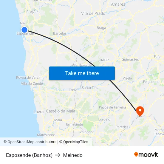 Esposende (Banhos) to Meinedo map