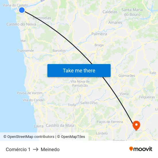 Comércio 1 to Meinedo map