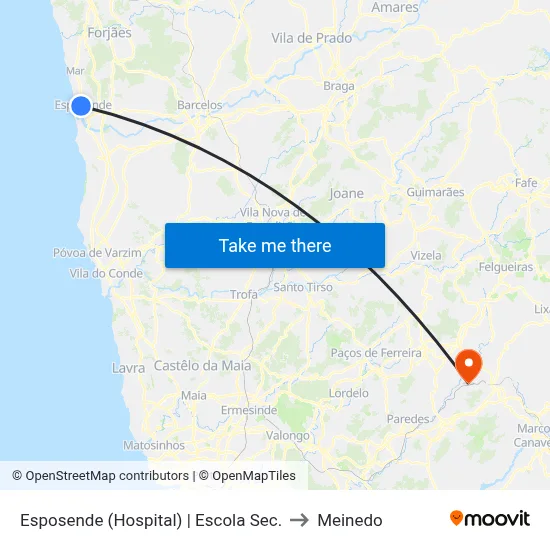 Esposende (Hospital) | Escola Sec. to Meinedo map