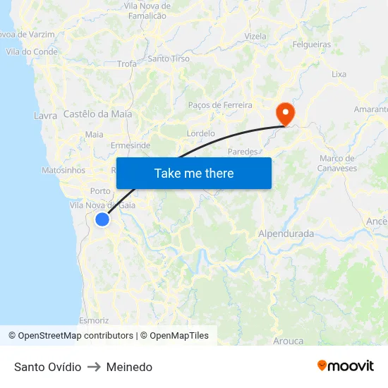 Santo Ovídio to Meinedo map