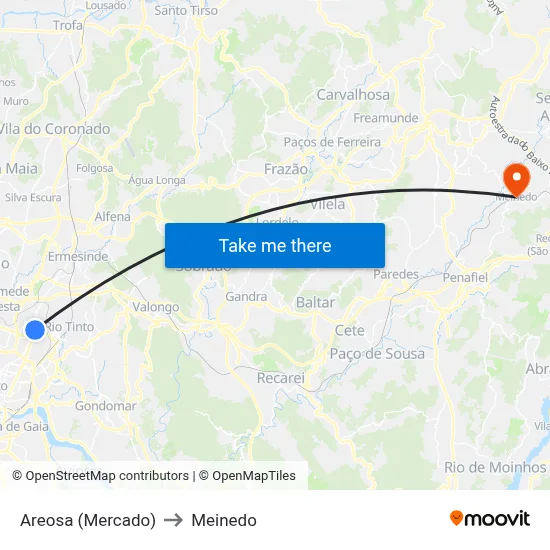 Areosa (Mercado) to Meinedo map
