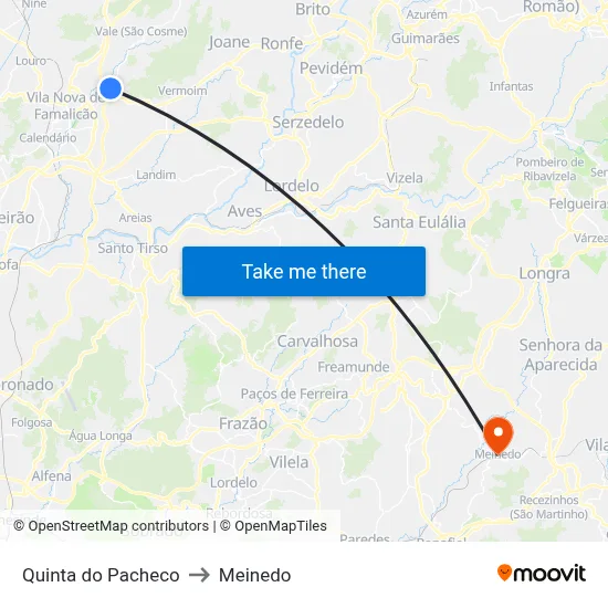 Quinta do Pacheco to Meinedo map