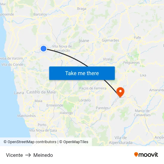 Vicente to Meinedo map