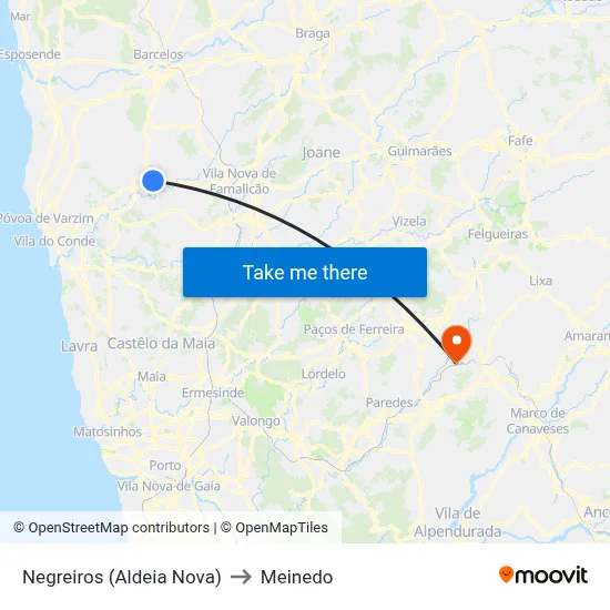 Negreiros (Aldeia Nova) to Meinedo map