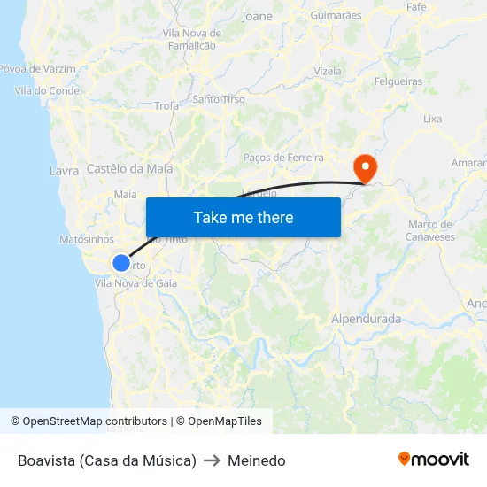 Boavista (Casa da Música) to Meinedo map