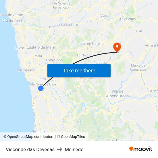 Visconde das Devesas to Meinedo map