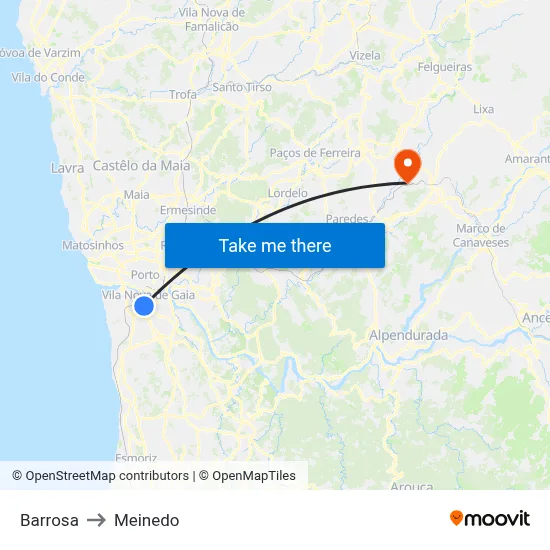 Barrosa to Meinedo map
