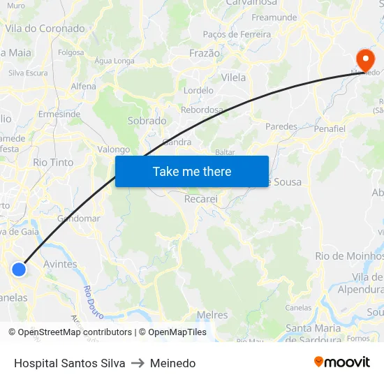 Hospital Santos Silva to Meinedo map