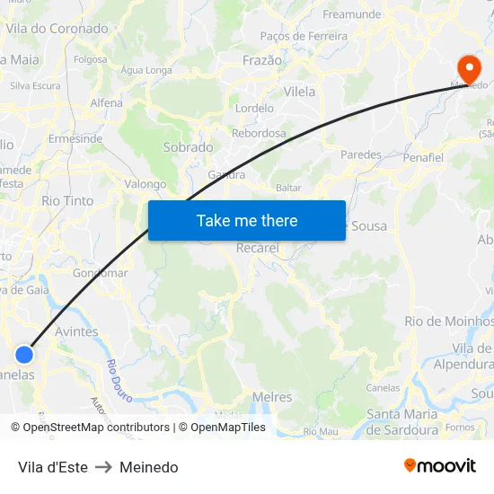 Vila d'Este to Meinedo map