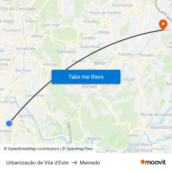 Urbanização de Vila d'Este to Meinedo map