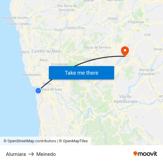 Alumiara to Meinedo map