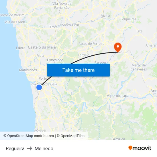 Regueira to Meinedo map