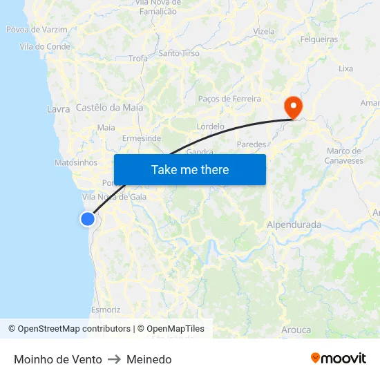Moinho de Vento to Meinedo map