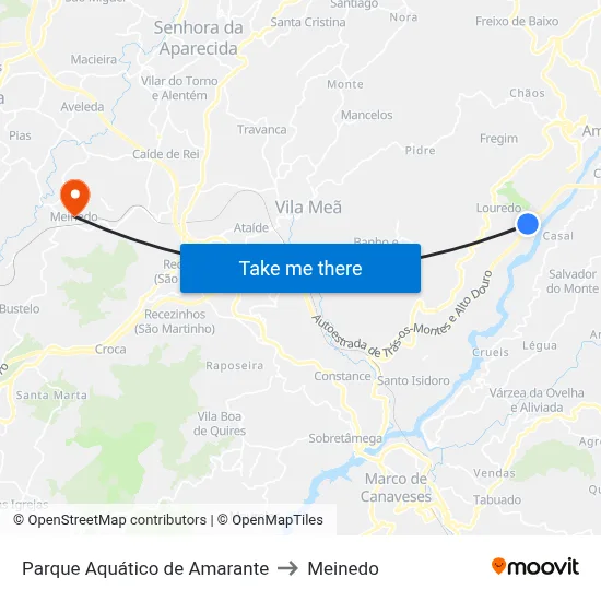 Parque Aquático de Amarante to Meinedo map