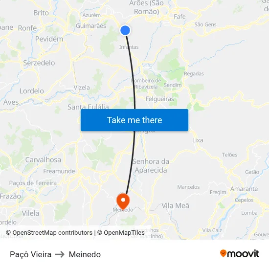 Paçô Vieira to Meinedo map