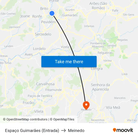 Espaço Guimarães (Entrada) to Meinedo map