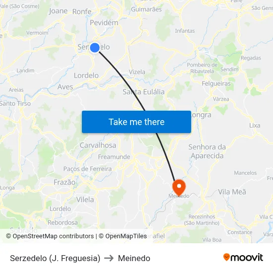 Serzedelo (J. Freguesia) to Meinedo map