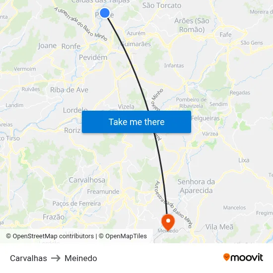 Carvalhas to Meinedo map