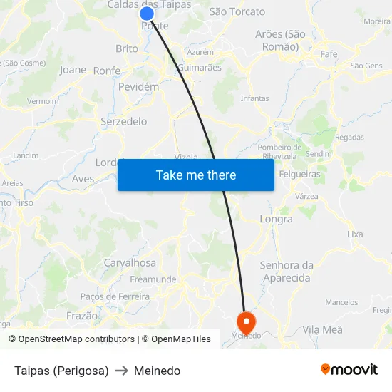Taipas (Perigosa) to Meinedo map