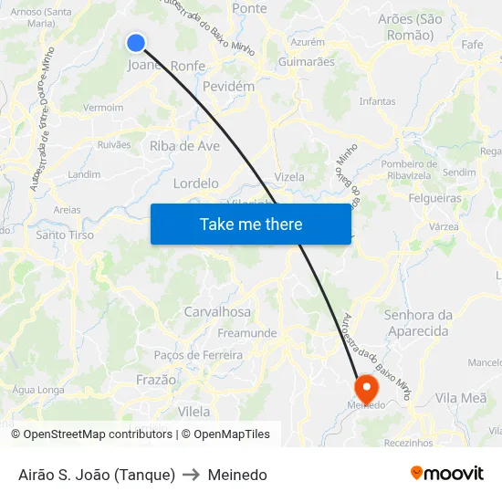Airão S. João (Tanque) to Meinedo map