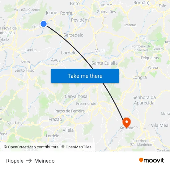 Riopele to Meinedo map