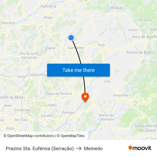 Prazins Sta. Eufémia (Serração) to Meinedo map