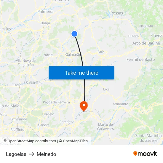 Lagoelas to Meinedo map