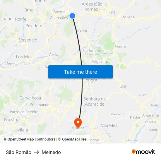 São Romão to Meinedo map