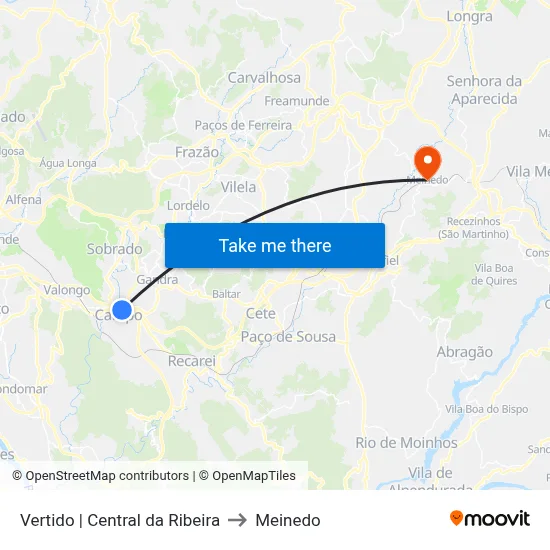 Vertido | Central da Ribeira to Meinedo map