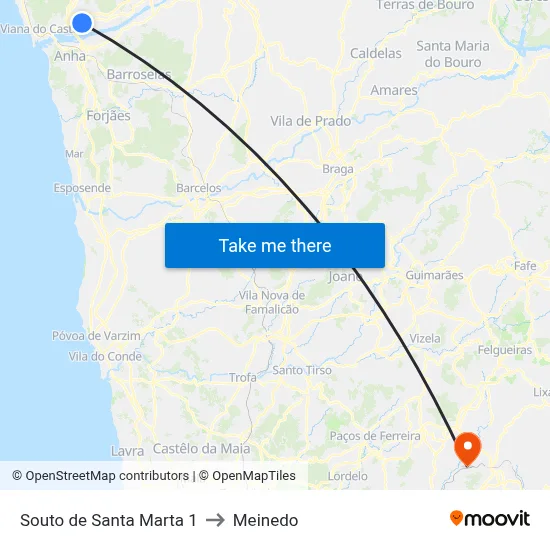 Souto de Santa Marta 1 to Meinedo map