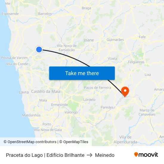 Praceta do Lago | Edifício Brilhante to Meinedo map
