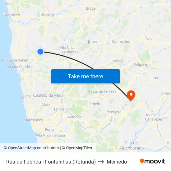 Rua da Fábrica | Fontaínhas (Rotunda) to Meinedo map