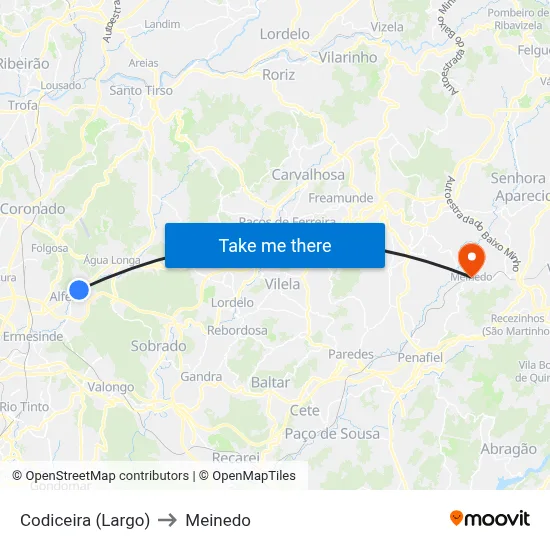 Codiceira (Largo) to Meinedo map