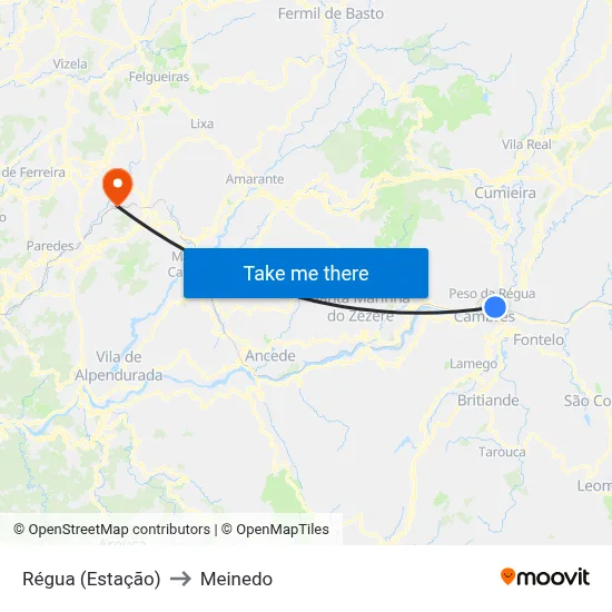 Régua (Estação) to Meinedo map