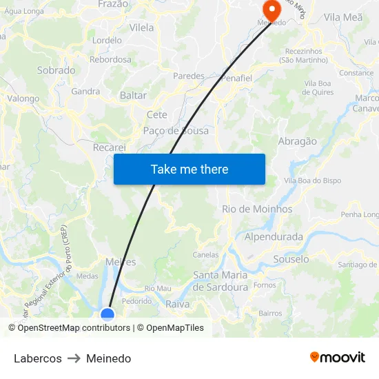 Labercos to Meinedo map