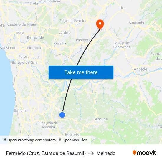 Fermêdo (Cruz. Estrada de Resumil) to Meinedo map