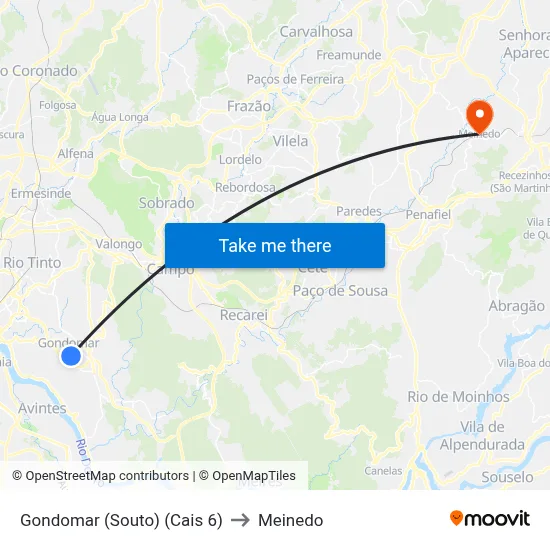 Gondomar (Souto) (Cais 6) to Meinedo map