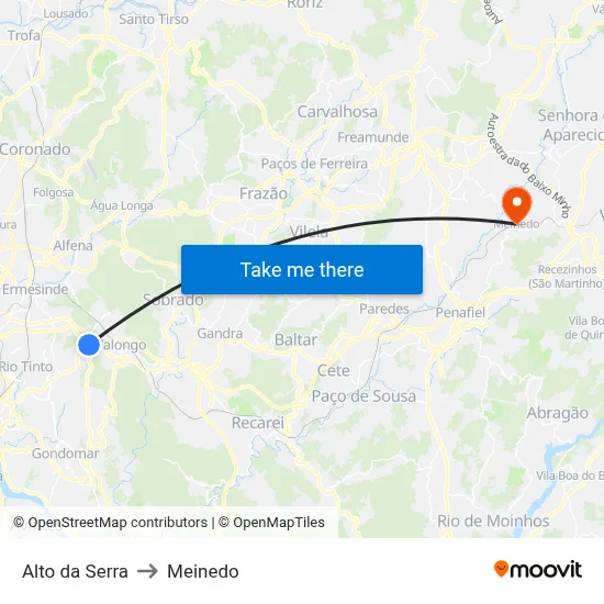 Alto da Serra to Meinedo map
