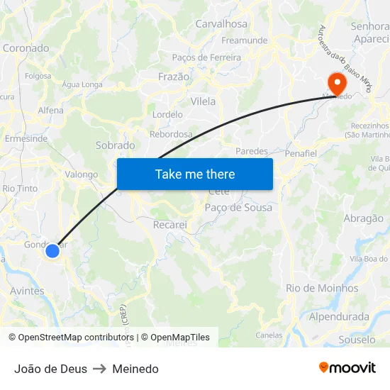João de Deus to Meinedo map