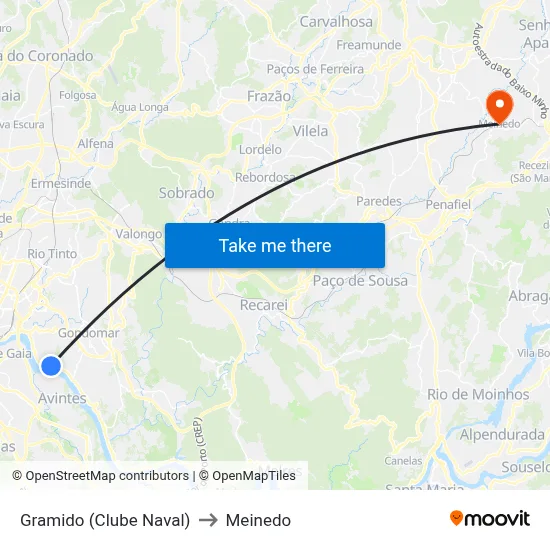 Gramido (Clube Naval) to Meinedo map